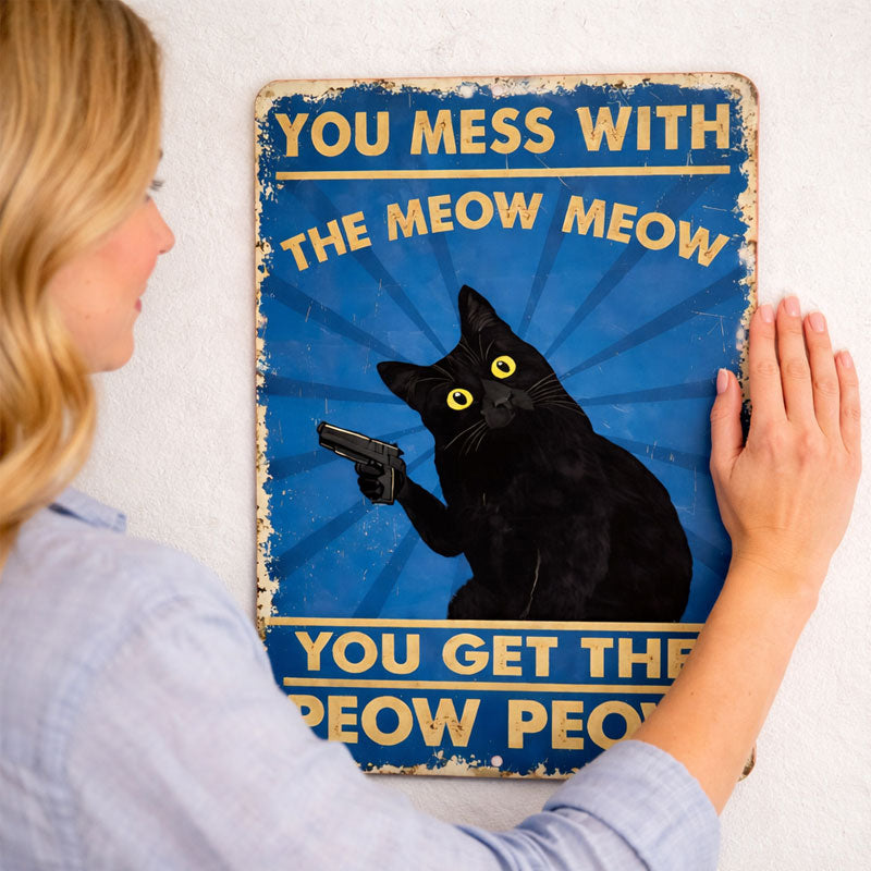 🐱 Sarcastic Black Cat Metal Sign – Funny Vintage Wall Decor for Office, Shed & Home Bar