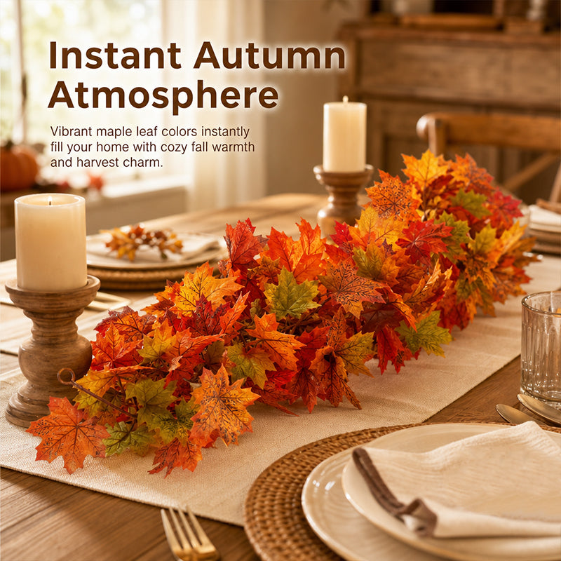 🍁Autumn Maple Leaf Garland Decoration Set – Fall Leaves Garland for Fireplace Mantel, Staircase, Door Frame, Table & Thanksgiving Decor