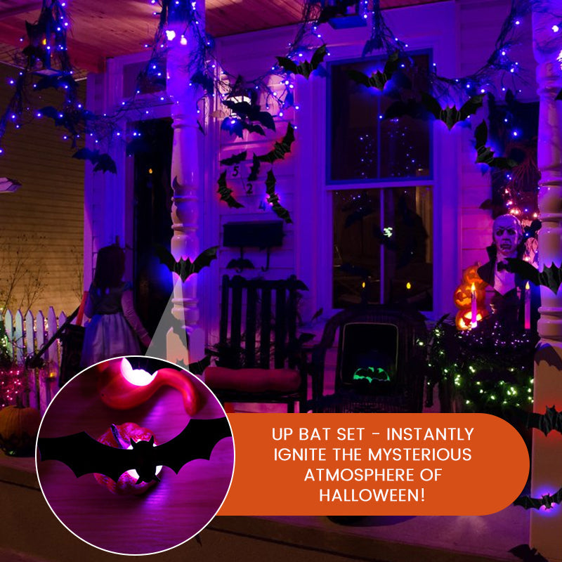 Halloween LED Flying Bat Decorations – Glowing 3D Bat Wall Decor for Porch, Window, Door, Garage & Party Backdrop