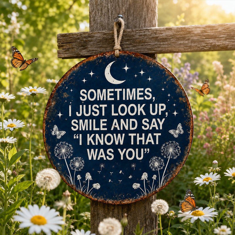 “I Know That Was You” Memorial Garden Hanging Sign – Moon, Butterfly & Dandelion Remembrance Decor for Garden, Porch & Sympathy Gifts