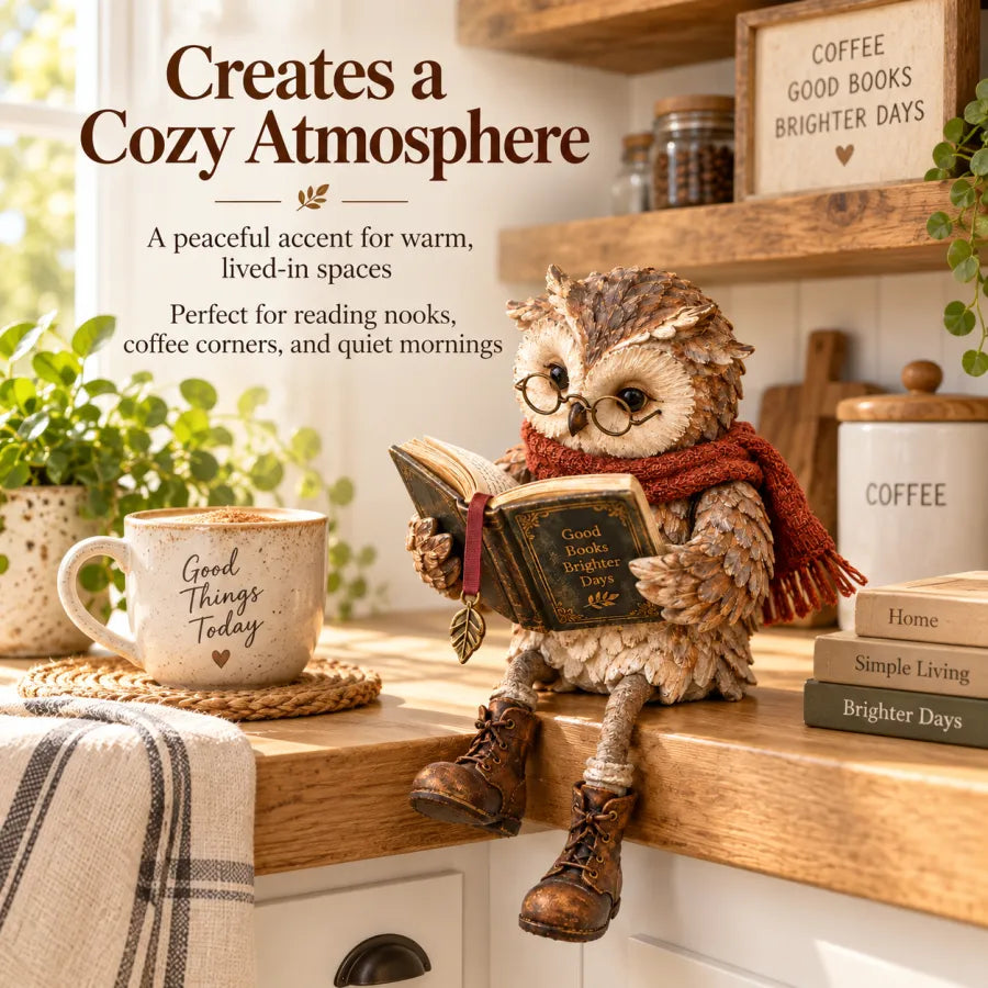 Reading Owl Figurine – Cosy Bookshelf Decor for Book Lovers