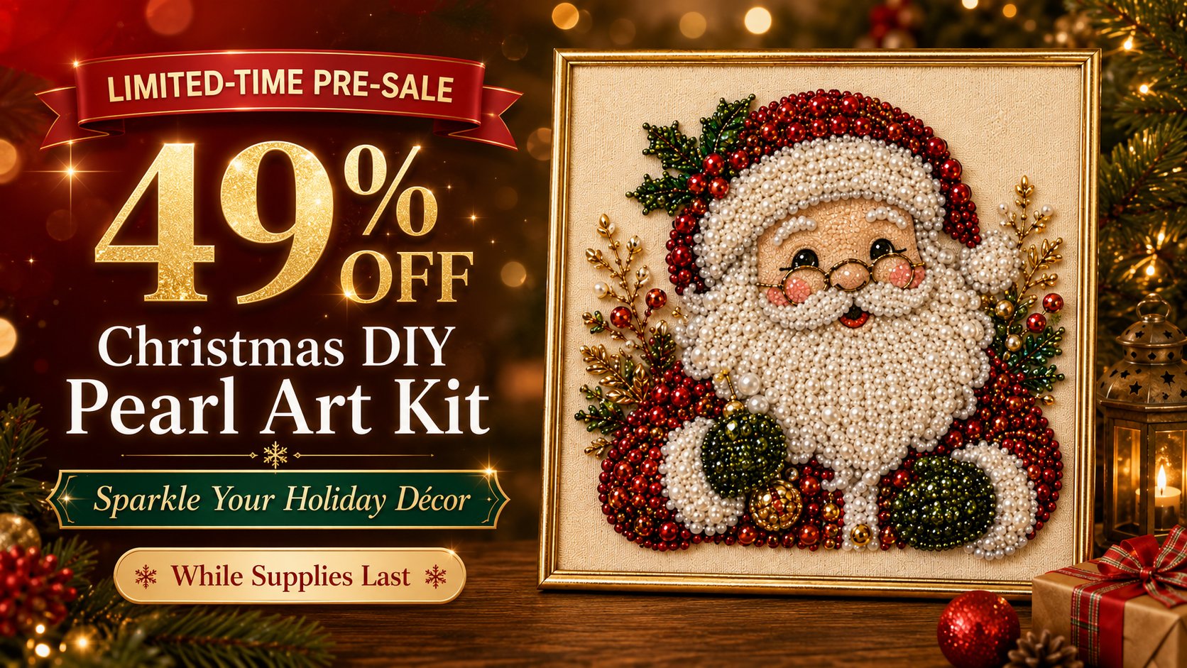 DIY Christmas pearl diamond painting art kit with five festive designs