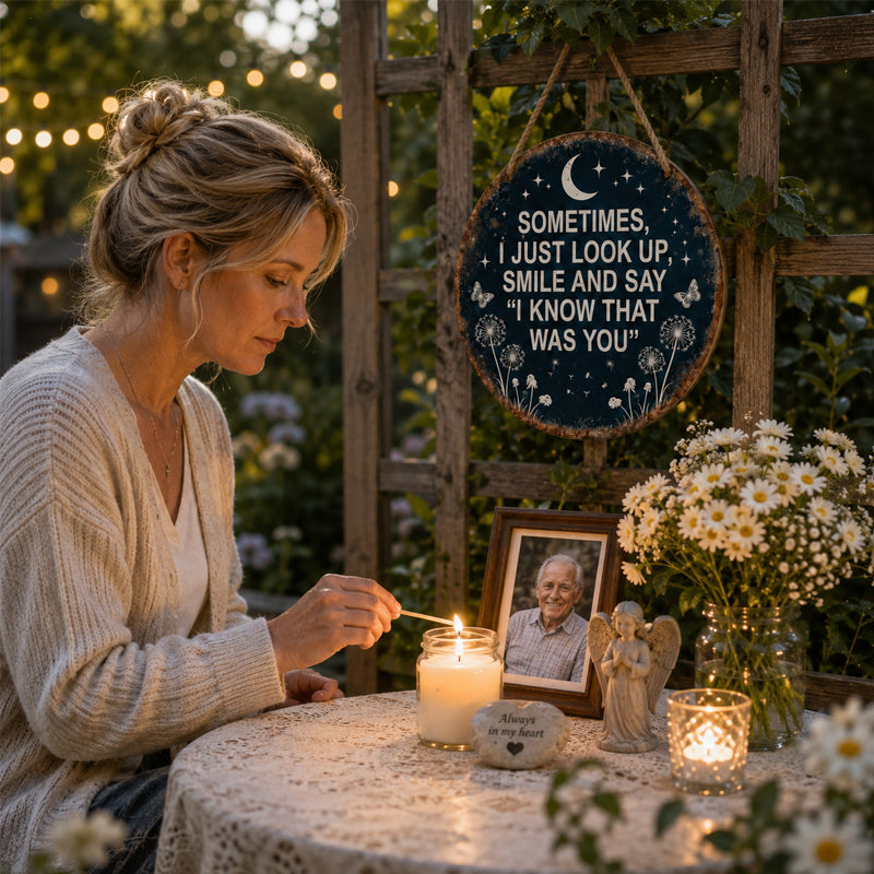 “I Know That Was You” Memorial Garden Hanging Sign – Moon, Butterfly & Dandelion Remembrance Decor for Garden, Porch & Sympathy Gifts