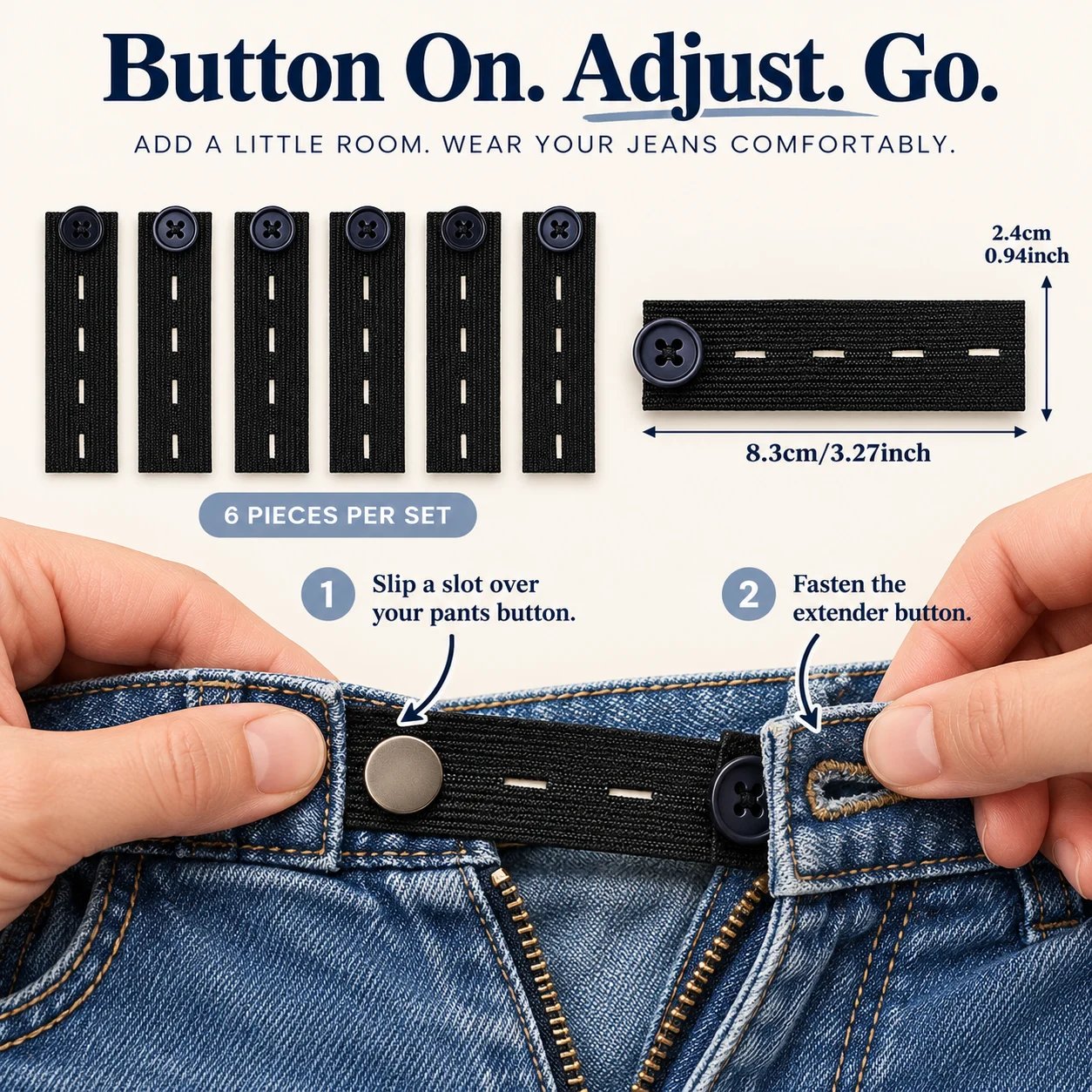 👖 Elastic Waistband Extender Buttons – Adjustable Comfort, 6-Piece Set