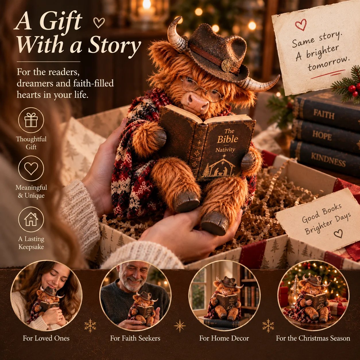 Highland Cow kerstfiguur als cadeau-idee voor boekenliefhebbers