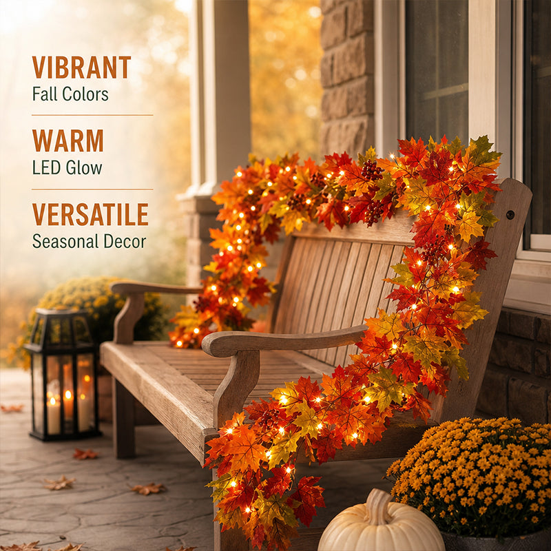 🍁Autumn Maple Leaf Garland Decoration Set – Fall Leaves Garland for Fireplace Mantel, Staircase, Door Frame, Table & Thanksgiving Decor