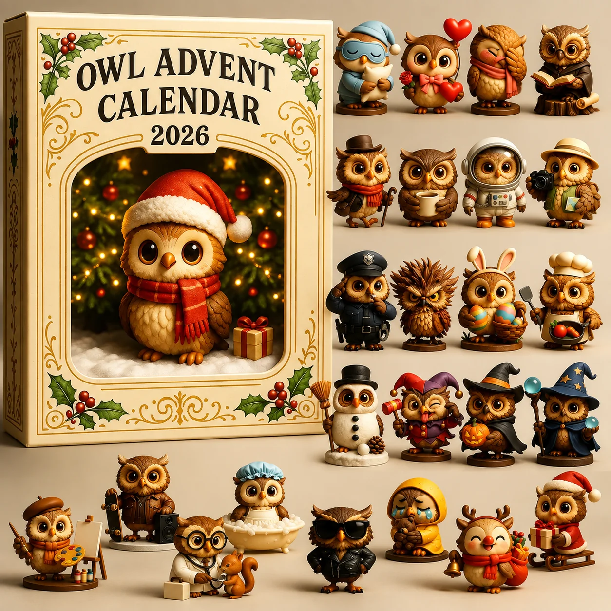 🦉 2026 Owl Advent Calendar – 24-Day Christmas Countdown with Collectible Owl Figurines