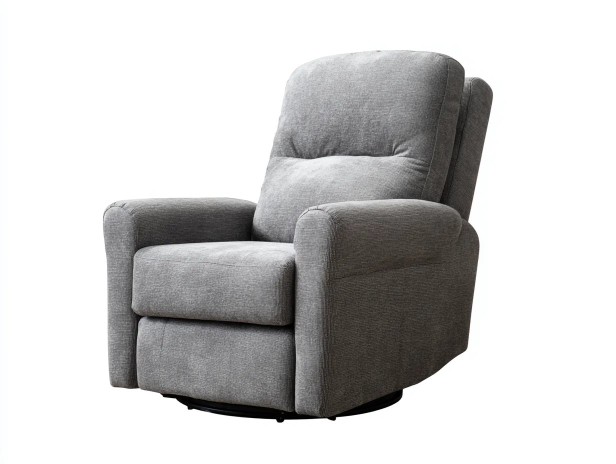 Sillón reclinable tapizado en tela 90x94x106 cm - gris - base giratoria negra para salón
