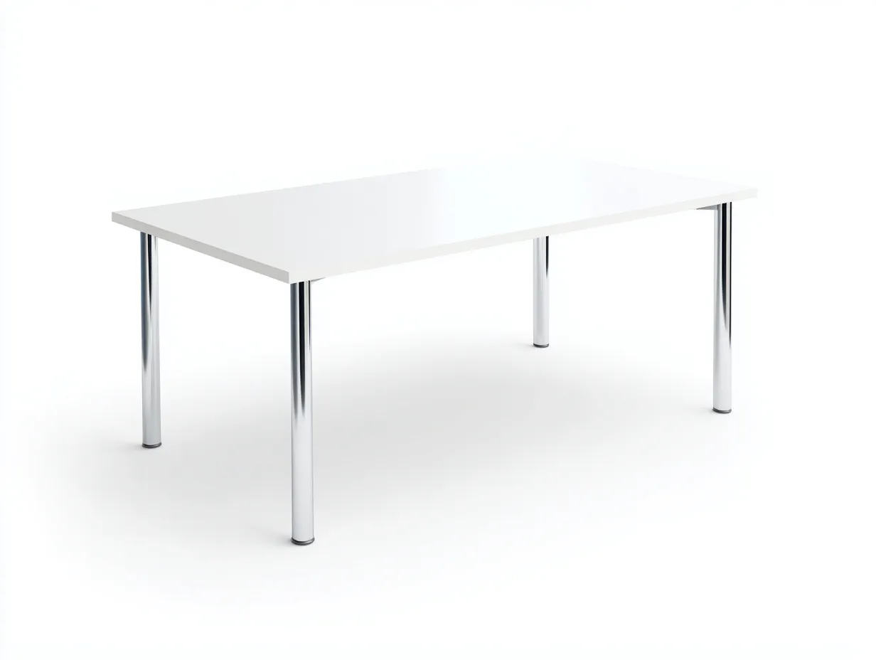 Escritorio de oficina rectangular con tablero blanco 165x75x75 cm - blanco y cromo - patas cilíndricas para oficina-Gavaninest