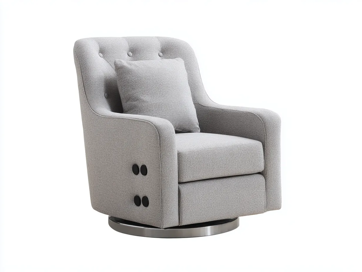 Sillón tapizado en tela 86x88x103 cm - gris claro - base giratoria metálica para salón
