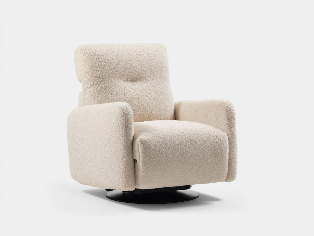 Sillón tapizado en bouclé 88x90x104 cm - crema - base circular negra para salón