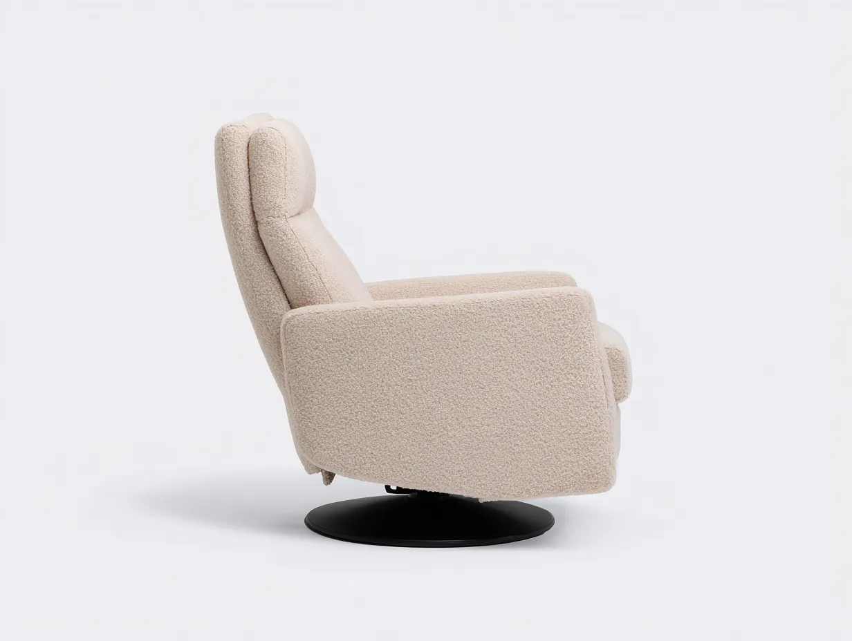 Sillón reclinable de tejido bouclé 84x93x106 cm - beige - base giratoria negra para salón