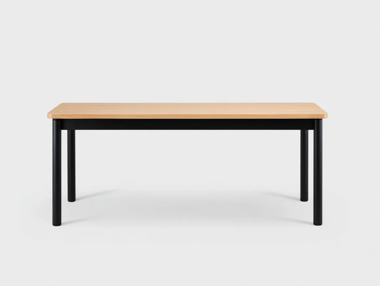 Escritorio de oficina con tablero de madera clara 152x68x74 cm - roble claro y negro - patas tubulares redondeadas-Gavaninest