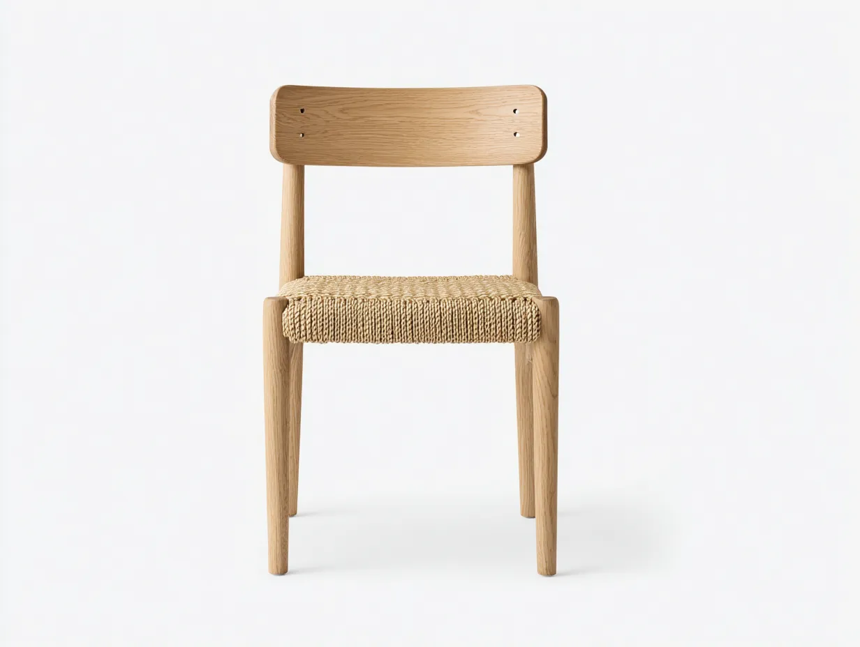 Silla de comedor de madera 53x55x79 cm - roble claro y asiento de cuerda - respaldo recto