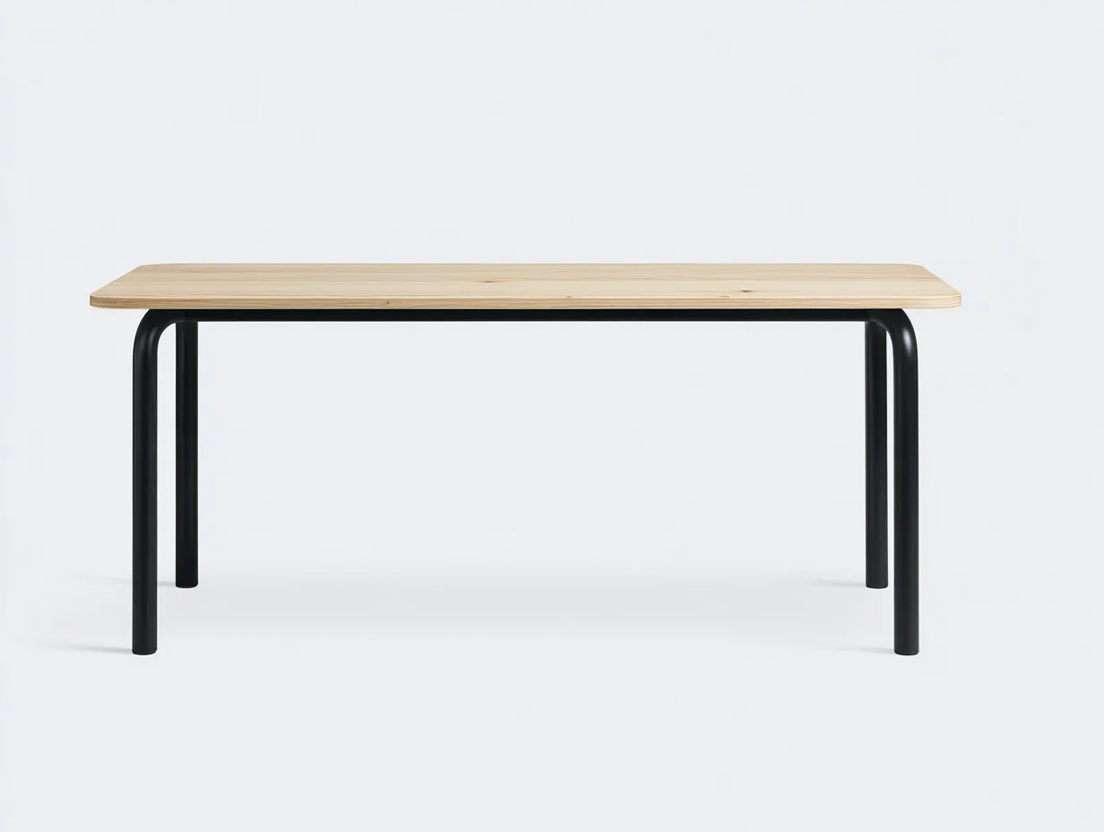 Escritorio de oficina rectangular de madera clara y metal 155x75x76 cm - roble claro y negro - patas inclinadas-Gavaninest