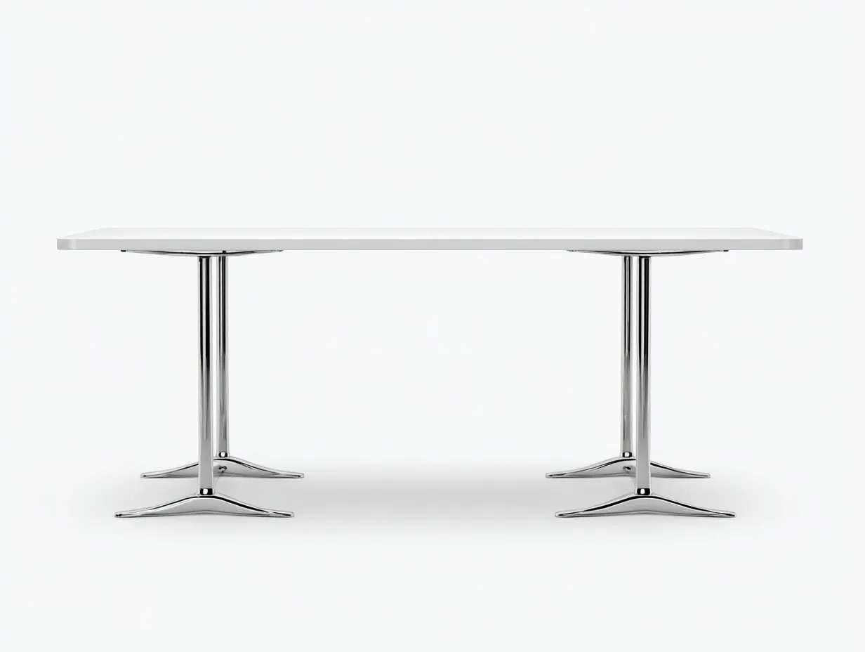 Escritorio de oficina con tapa blanca y doble base cromada 180x80x75 cm - blanco y cromo - diseño de pedestal para oficina-Gavaninest