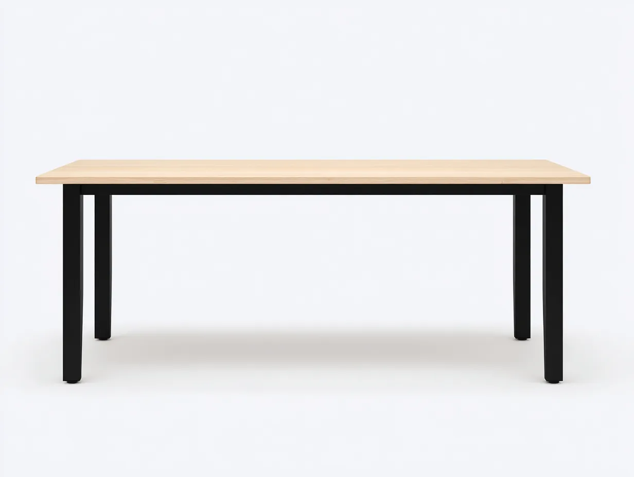 Escritorio de oficina con tablero de madera clara 150x70x74 cm - roble claro y negro - patas tubulares redondeadas-Gavaninest