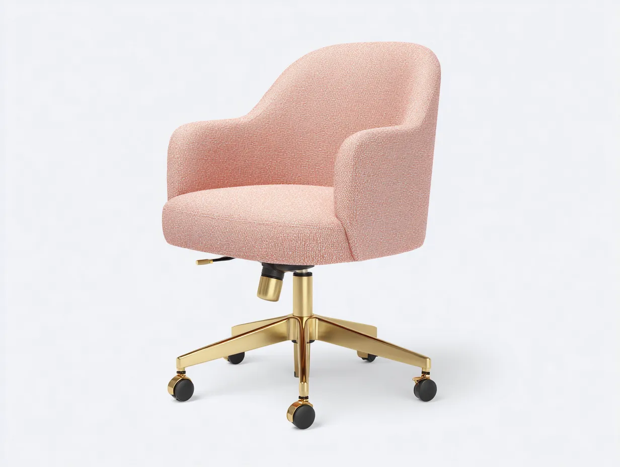 Silla de oficina tapizada 65x62x88 cm - rosa empolvado y dorado - respaldo curvo