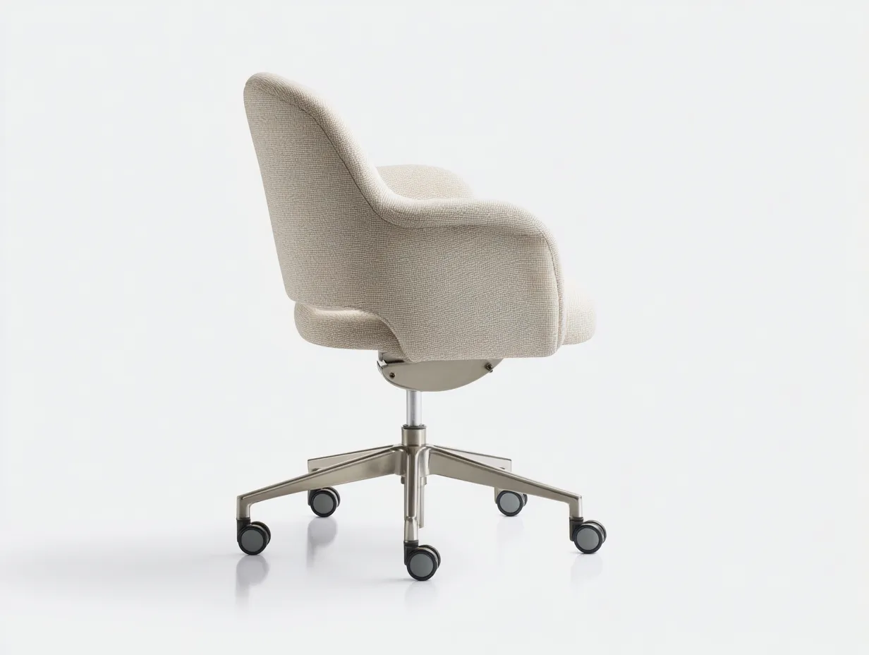 Silla de oficina tapizada 65x62x89 cm - beige claro y cromo - respaldo curvo con base rodante-Gavaninest