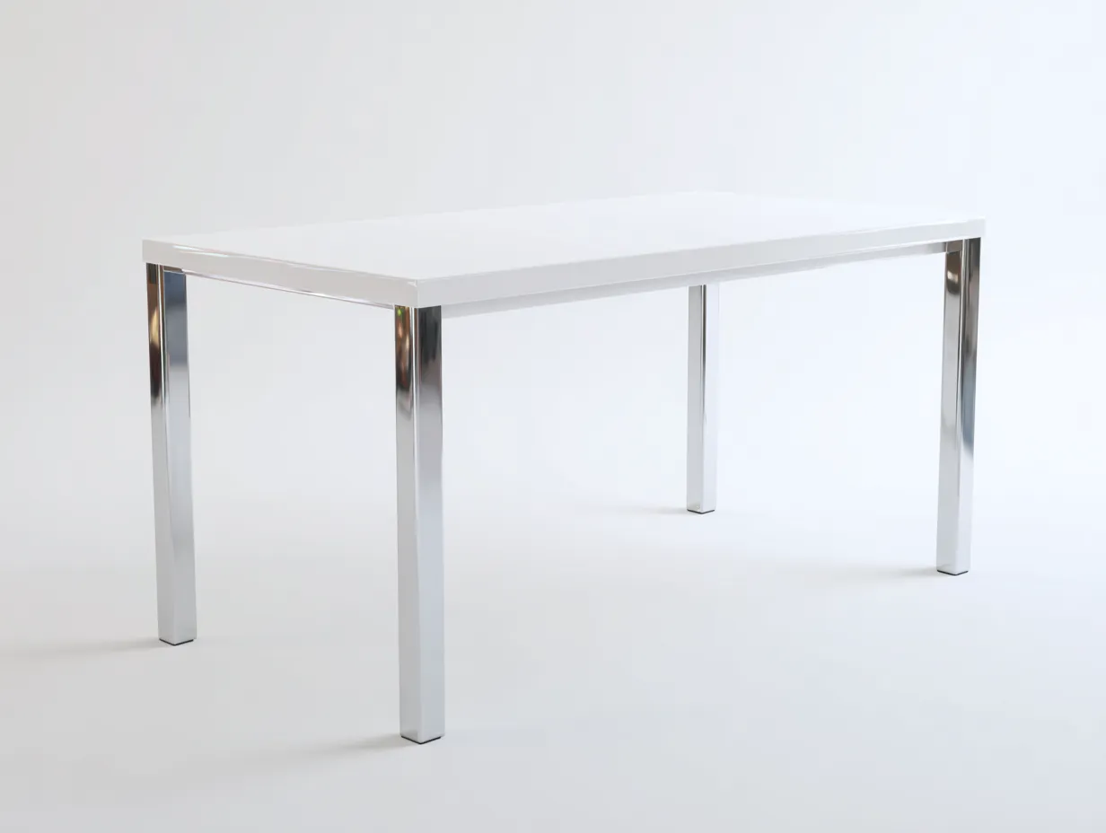 Escritorio de oficina con tablero blanco 160x72x75 cm - blanco y cromo - patas cuadradas brillantes-Gavaninest
