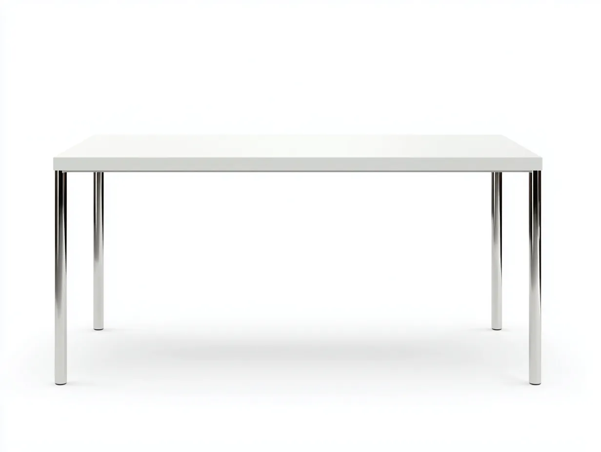 Escritorio de oficina rectangular con tablero blanco 150x75x75 cm - blanco y cromo - patas metálicas brillantes-Gavaninest