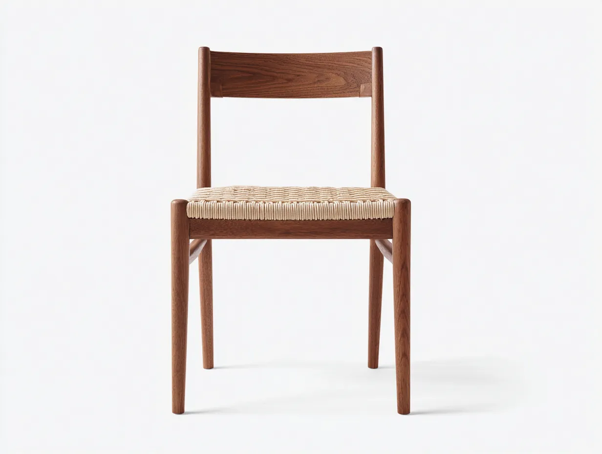 Silla de comedor de nogal 52x55x79 cm - asiento trenzado beige - diseño ligero para comedor-Gavaninest