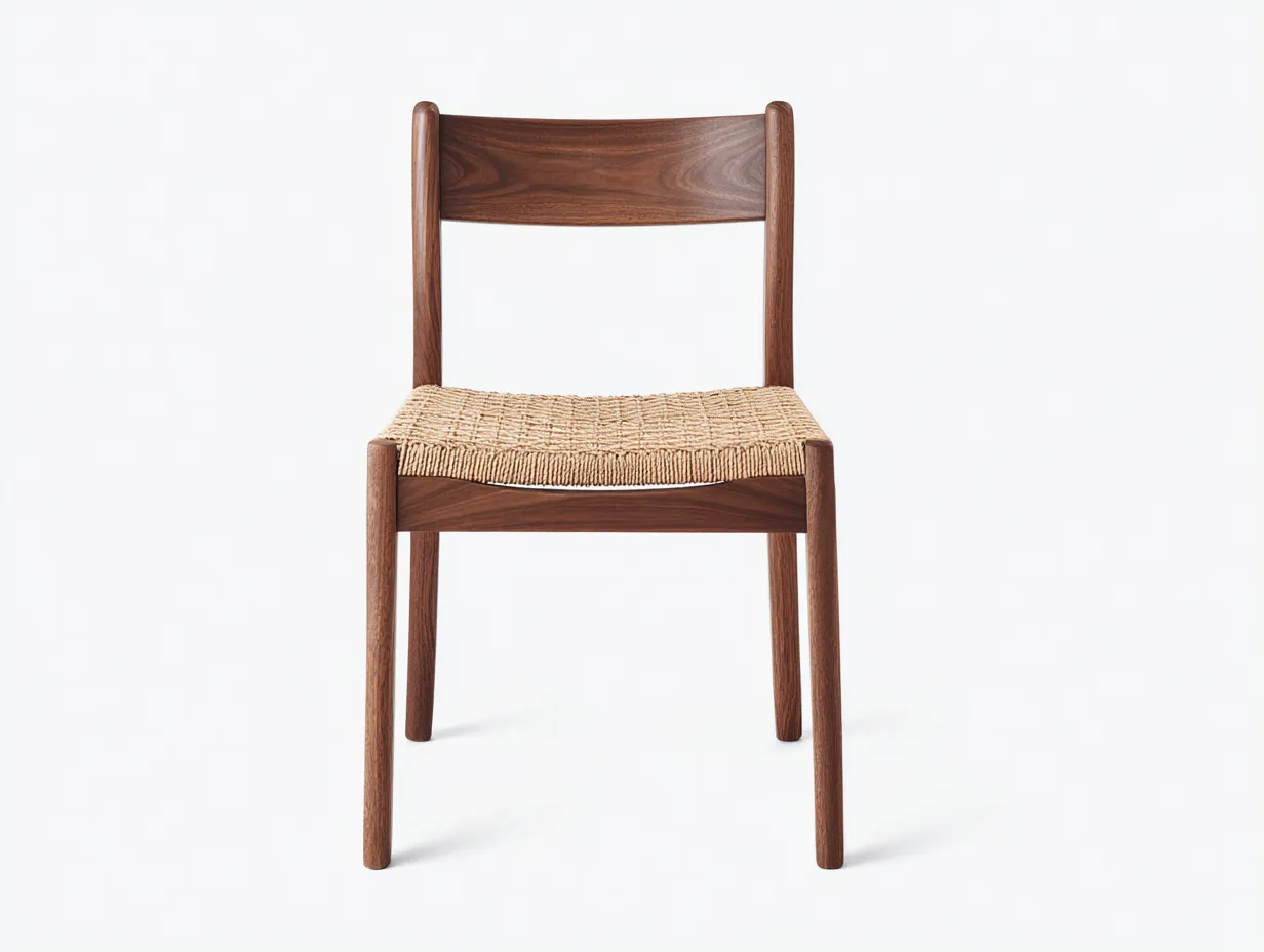 Silla de comedor de madera 53x55x80 cm - nogal oscuro y cuerda natural - respaldo curvado