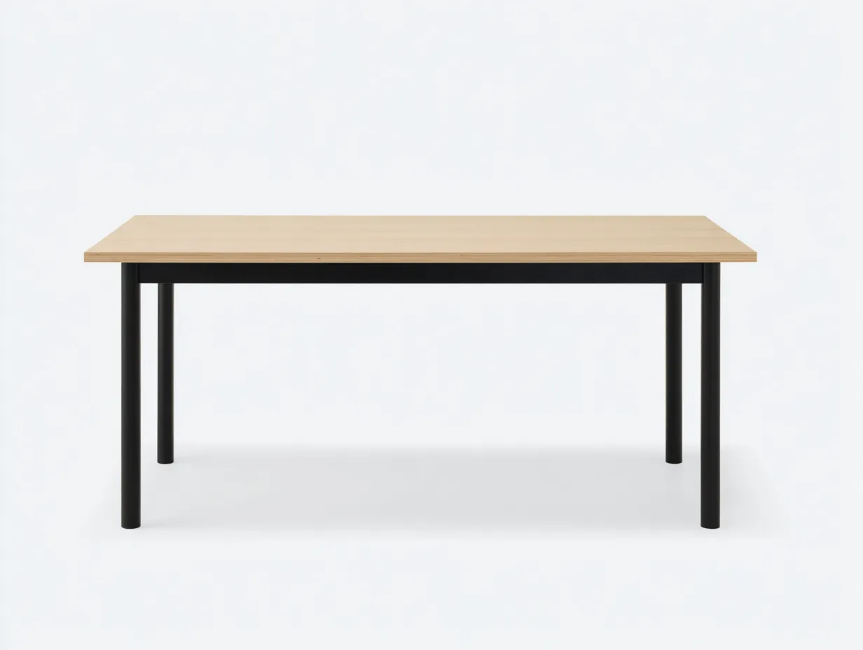 Escritorio de oficina rectangular de madera clara y metal 145x65x74 cm - roble claro y negro - formato compacto-Gavaninest
