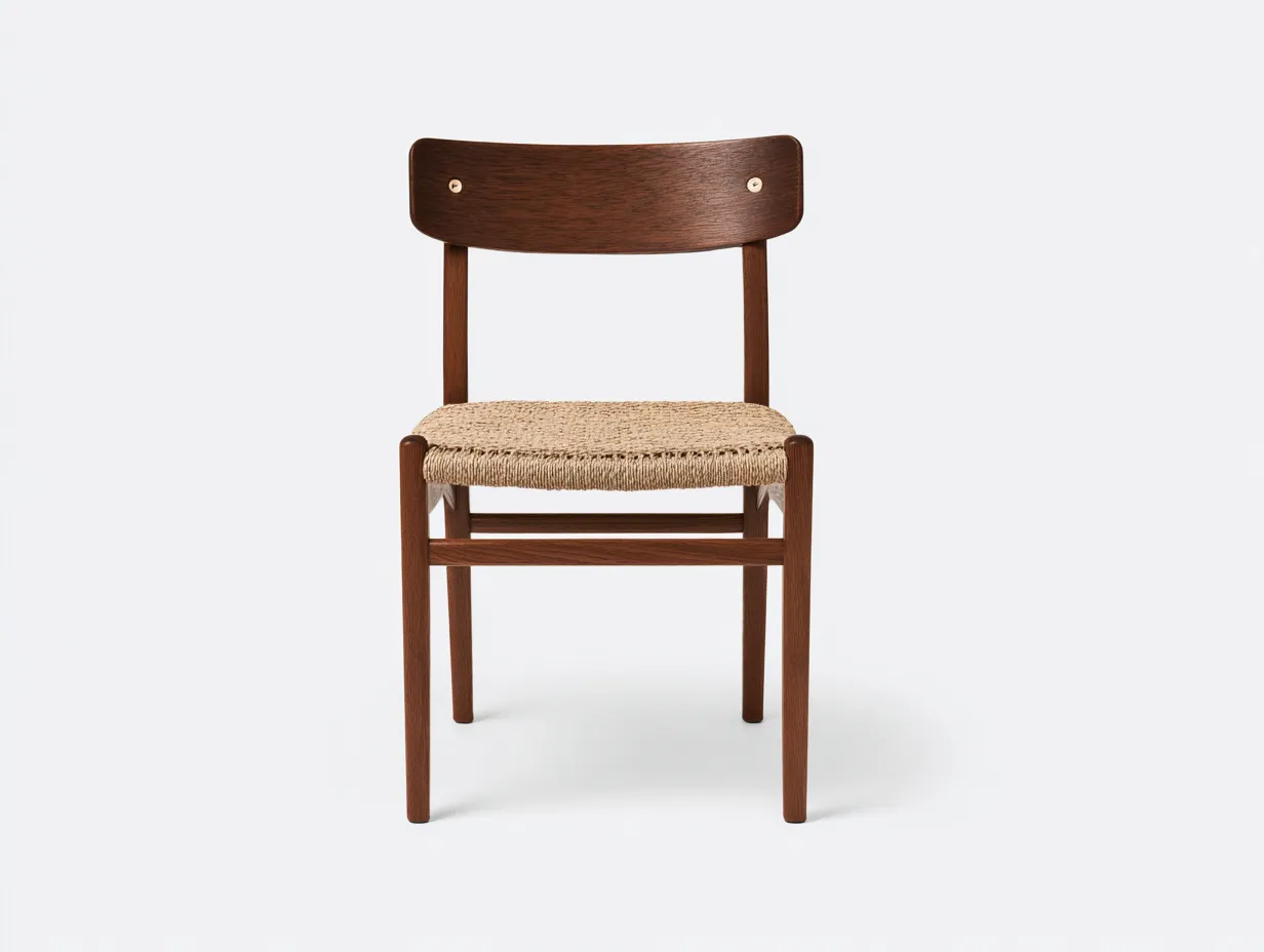 Silla de comedor nogal 52x54x78 cm - asiento de cuerda beige - respaldo con detalle metálico-Gavaninest
