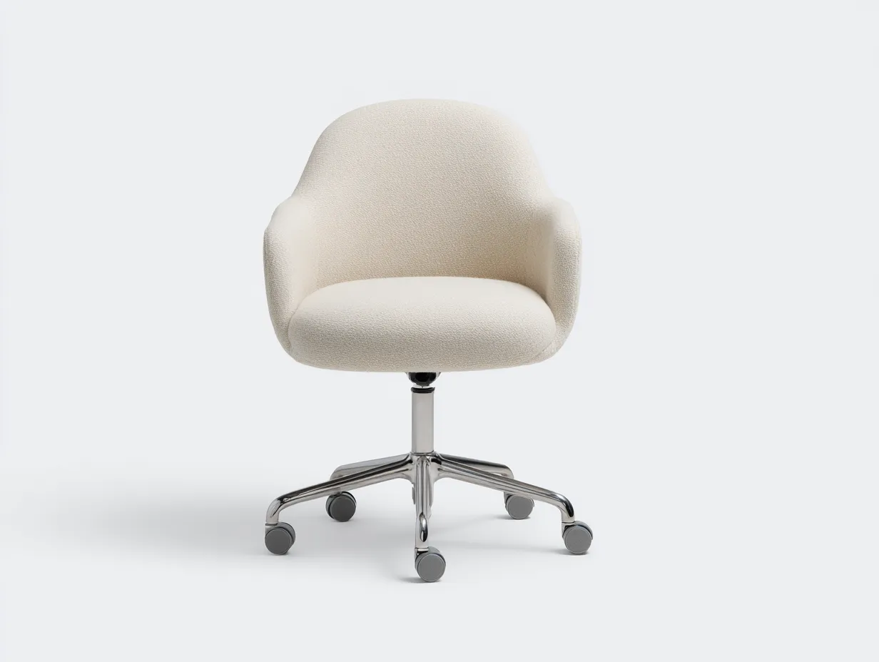 Silla de oficina de tejido bouclé 64x62x88 cm - blanco crema y cromo - base con ruedas