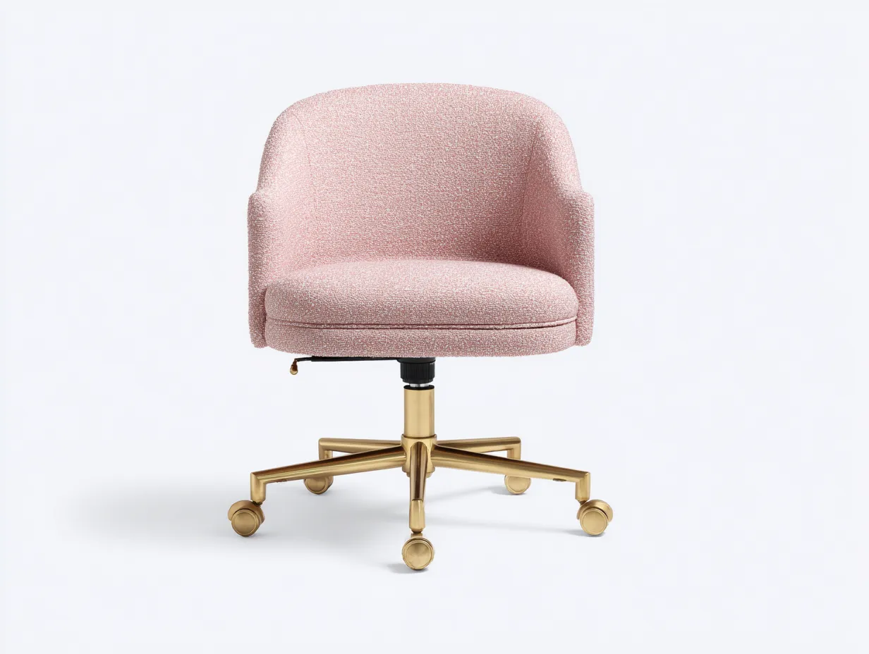 Silla de oficina de tejido bouclé 65x62x88 cm - rosa suave y dorado - asiento redondeado