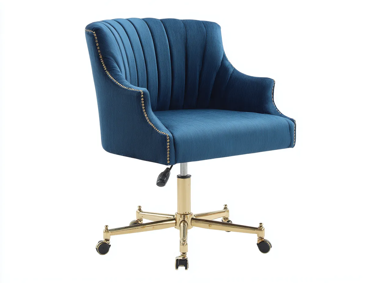 Silla de oficina tapizada 69x64x91 cm - azul intenso y dorado - respaldo acanalado con brazos-Gavaninest