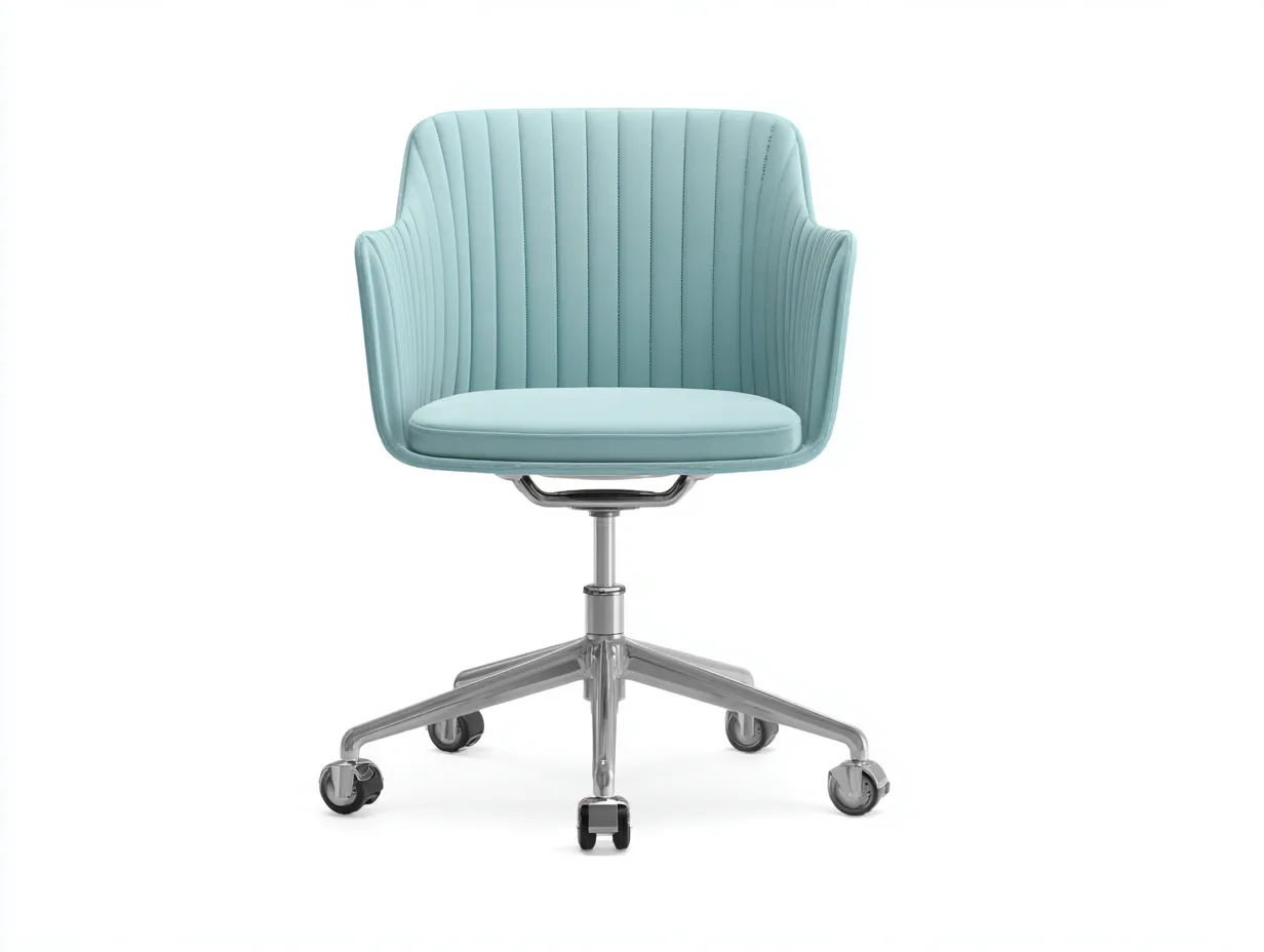 Silla de oficina tapizada 67x63x89 cm - azul turquesa y cromo - respaldo acanalado con brazos-Gavaninest