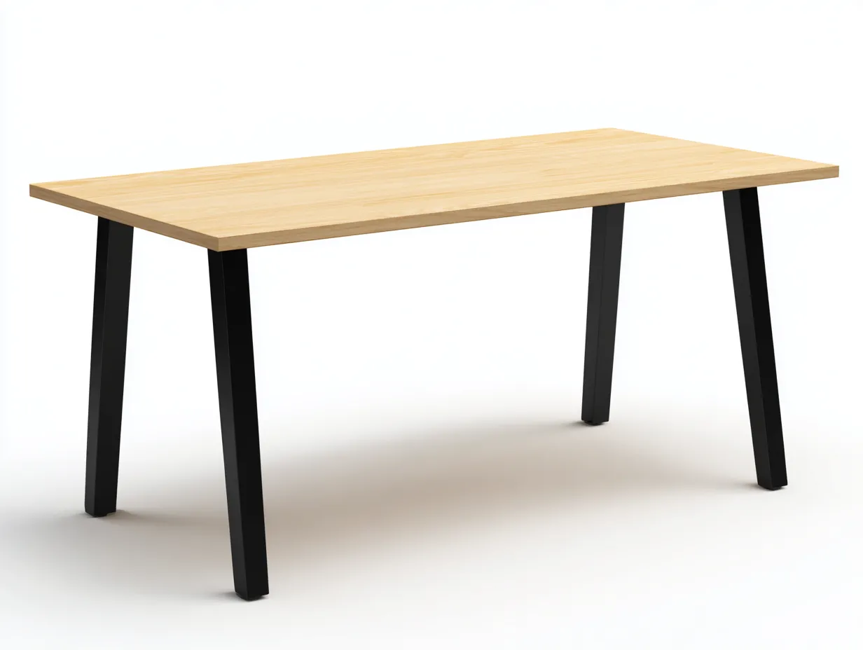 Escritorio de oficina rectangular de madera clara y metal 160x70x75 cm - roble claro y negro - diseño recto para oficina-Gavaninest