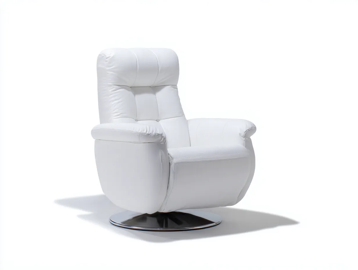 Sillón reclinable de piel sintética 84x92x108 cm - blanco - base redonda cromada para salón-Gavaninest