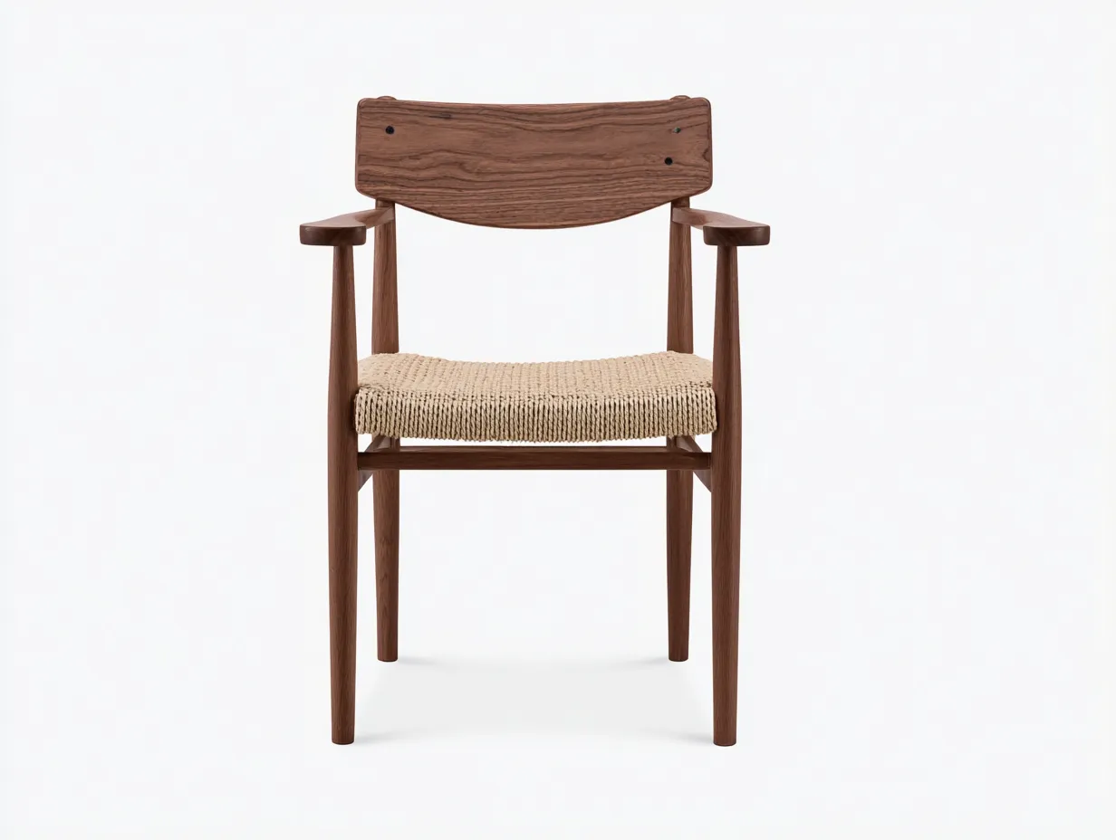 Silla de comedor de nogal 53x55x79 cm - asiento tejido natural - estructura sencilla sin brazos-Gavaninest