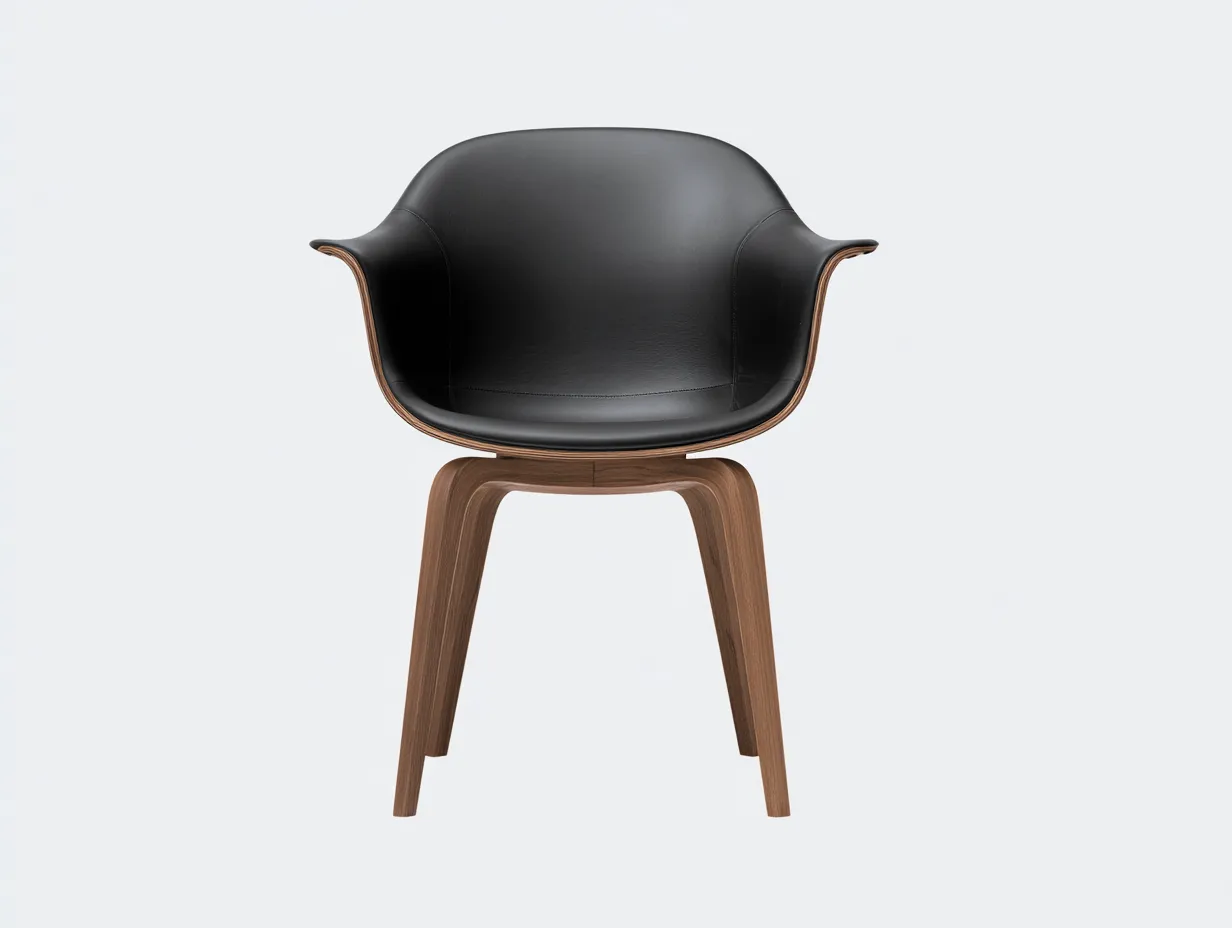 Silla de comedor acolchada 63x59x79 cm - negro y madera nogal - respaldo curvo con brazos