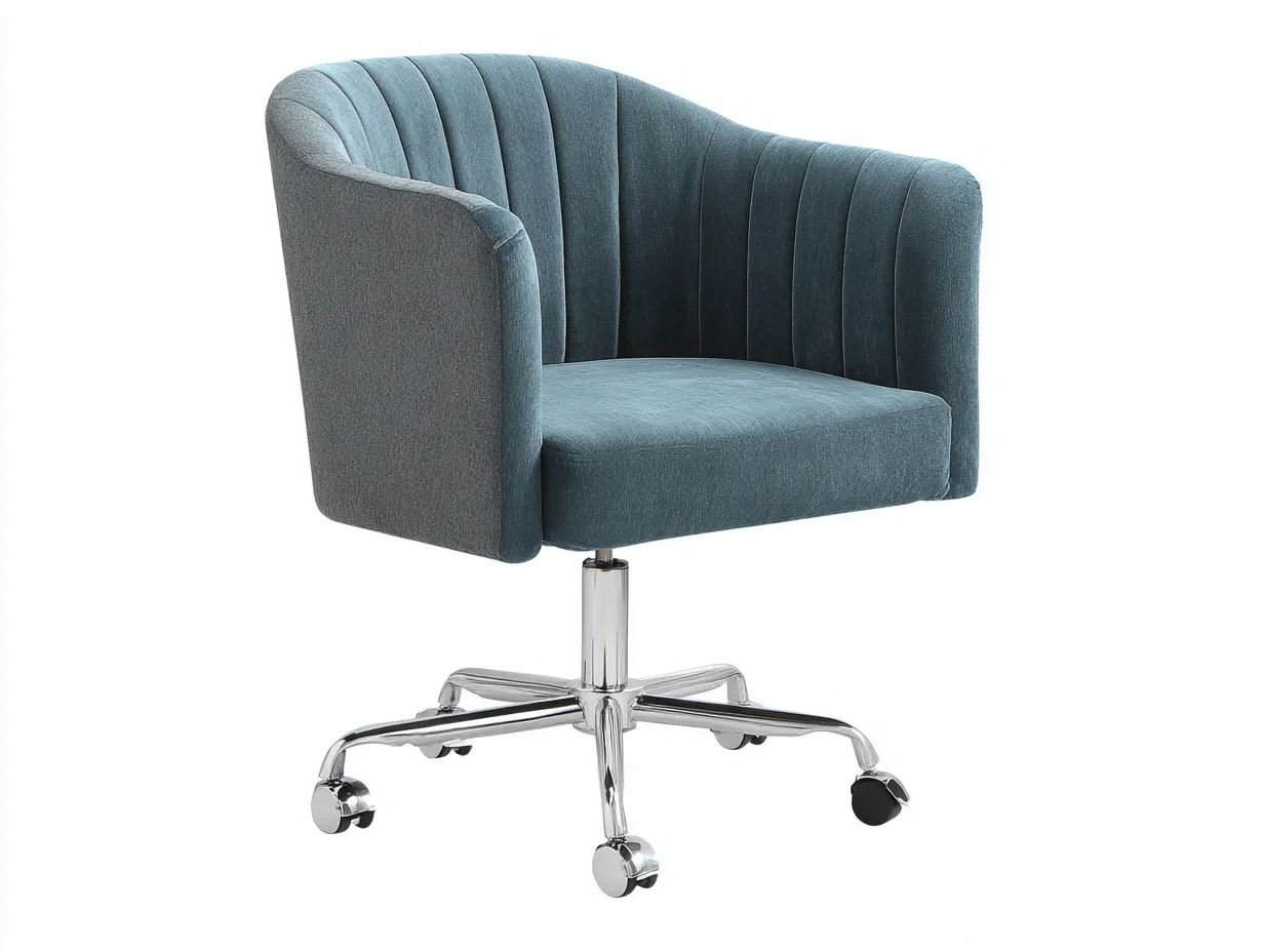 Silla de oficina tapizada 66x63x89 cm - azul grisáceo y cromo - respaldo acanalado