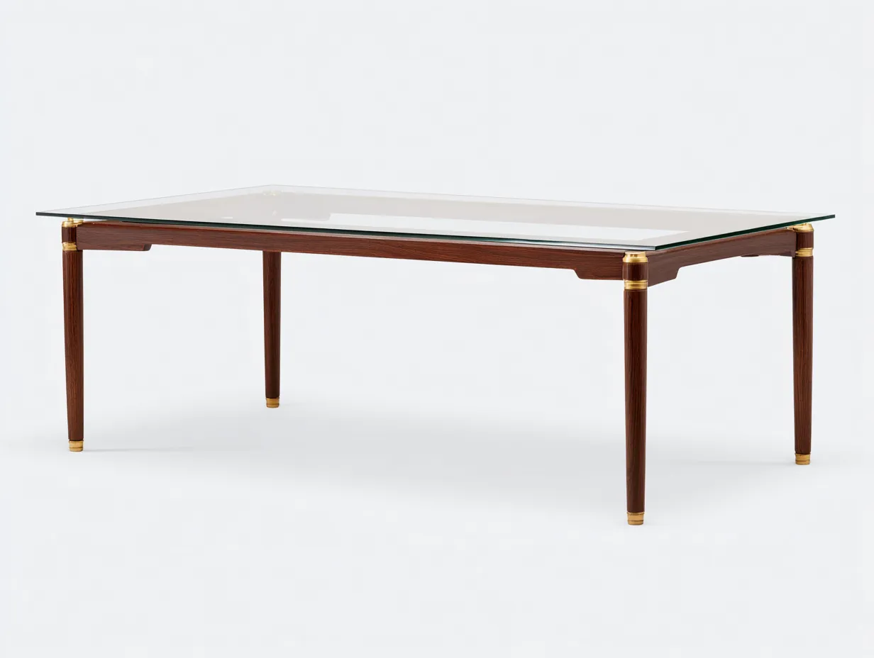 Escritorio de oficina con tapa de vidrio y madera 170x80x75 cm - cristal y nogal y dorado - diseño elegante para oficina-Gavaninest