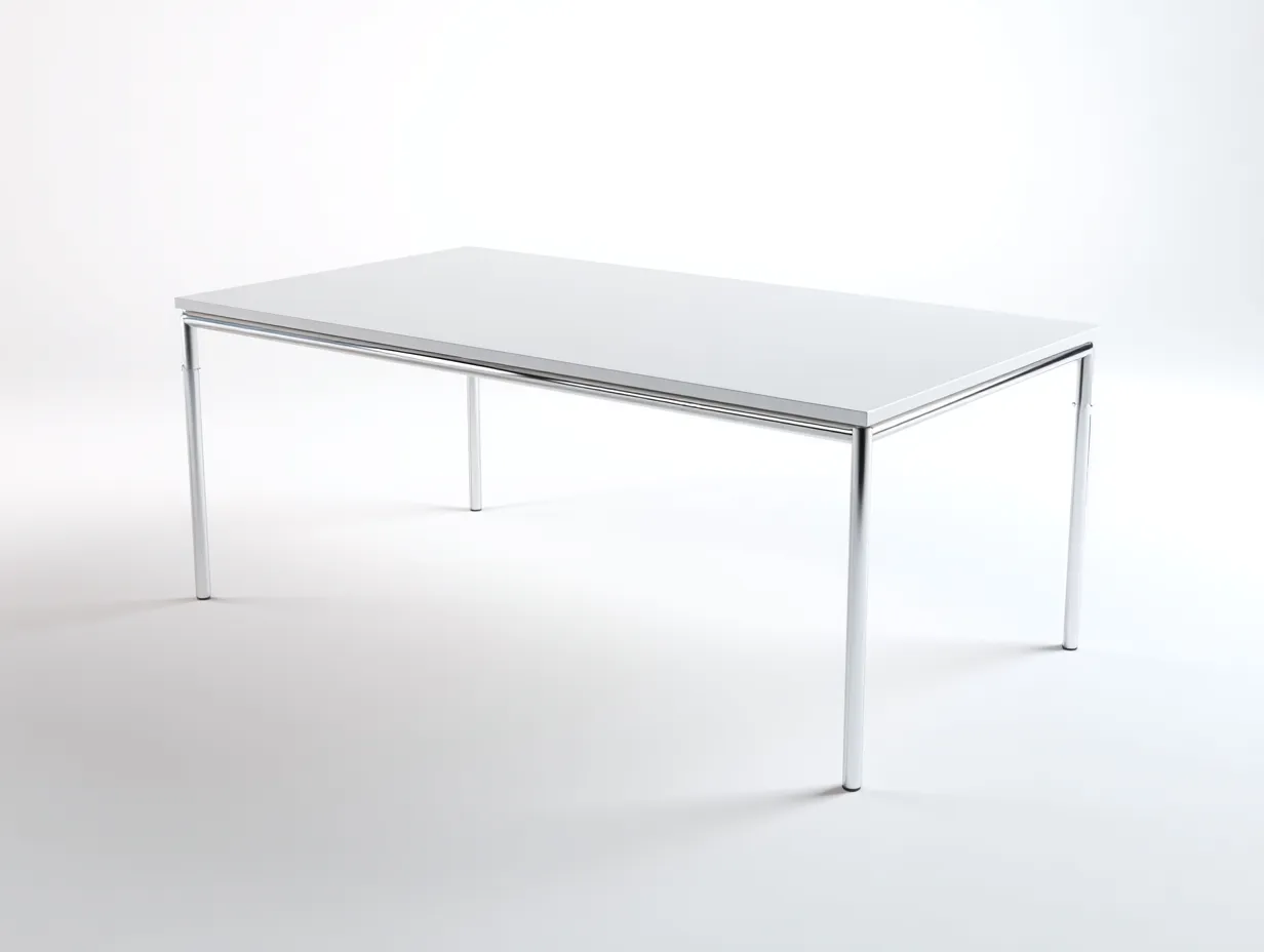 Escritorio de oficina rectangular con tablero blanco 170x78x75 cm - blanco y cromo - bastidor metálico perimetral-Gavaninest