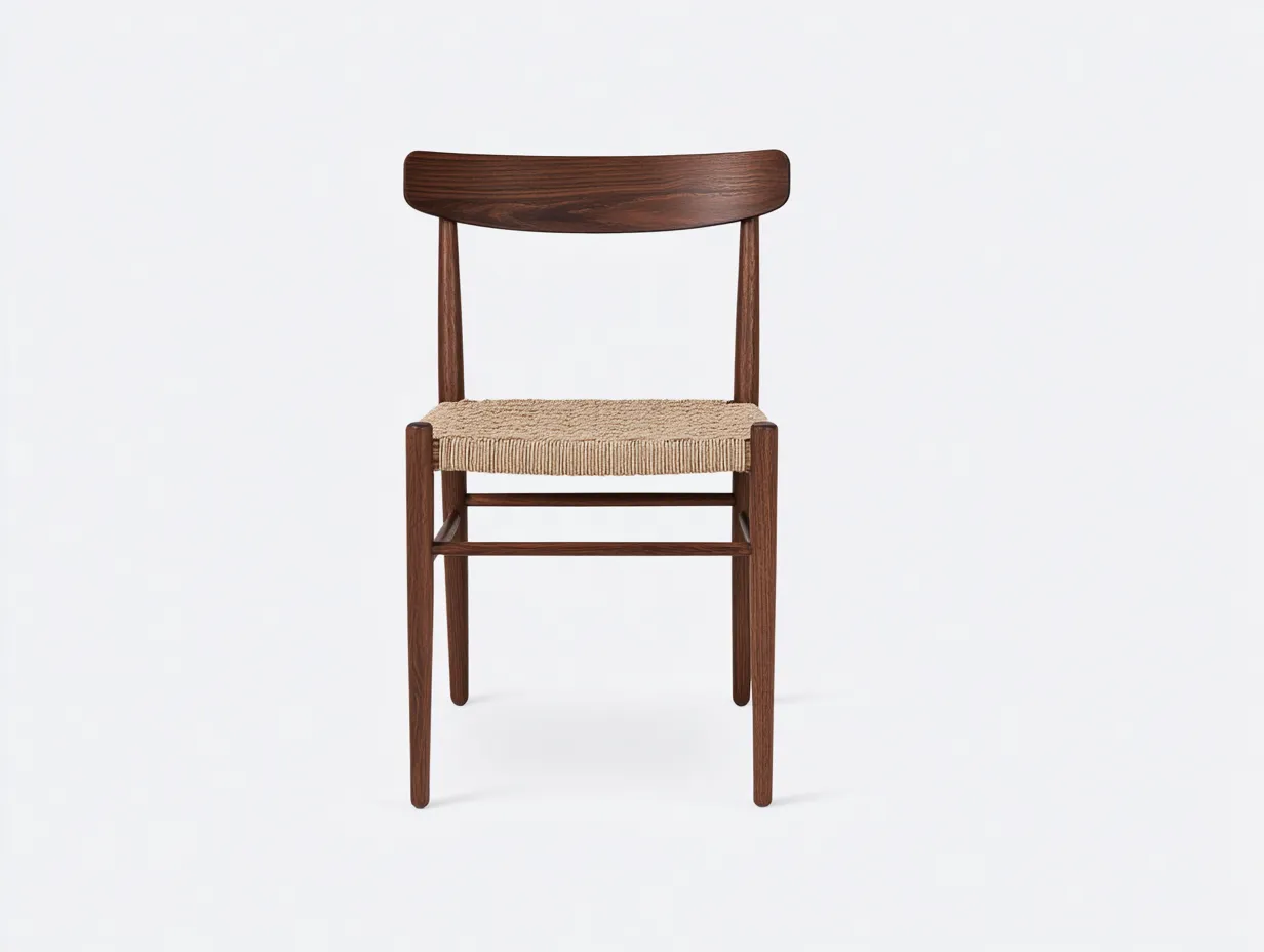 Silla de comedor de nogal 52x54x78 cm - asiento de yute beige - respaldo bajo curvado