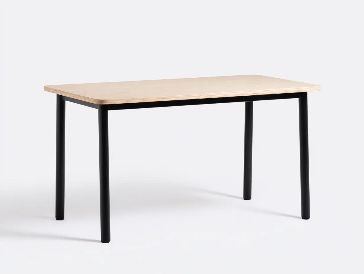 Escritorio de oficina con tablero de madera clara 148x66x74 cm - roble claro y negro - patas cilíndricas para despacho-Gavaninest
