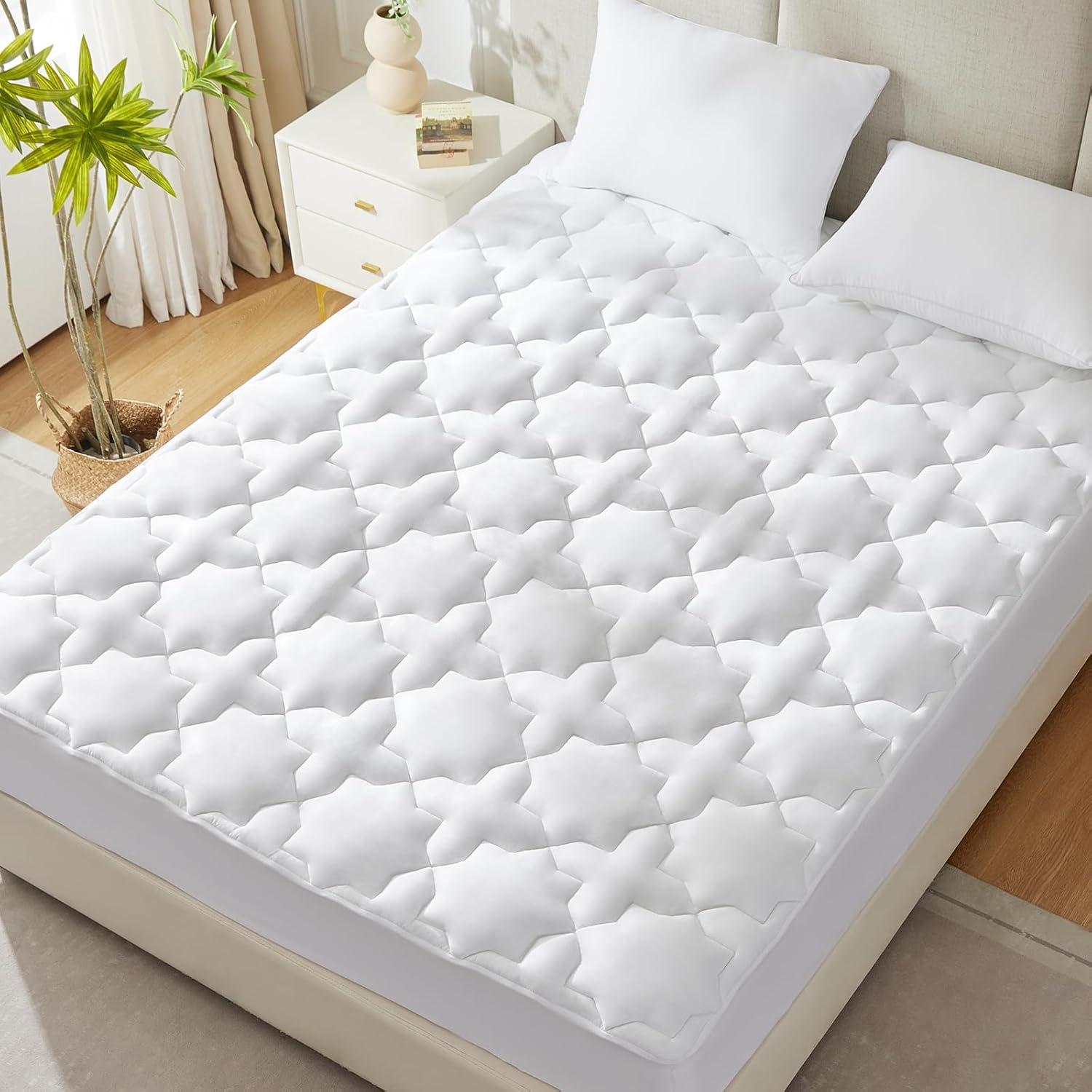 Full Size Mattress Pad, 450GSM Quilted Cooling Cotton Top Mattress Topper, Extra Deep Pocket Fits 8-21 inches,  Certified, Plush Soft &amp; Breathable Bed Pad (54"x75", White)