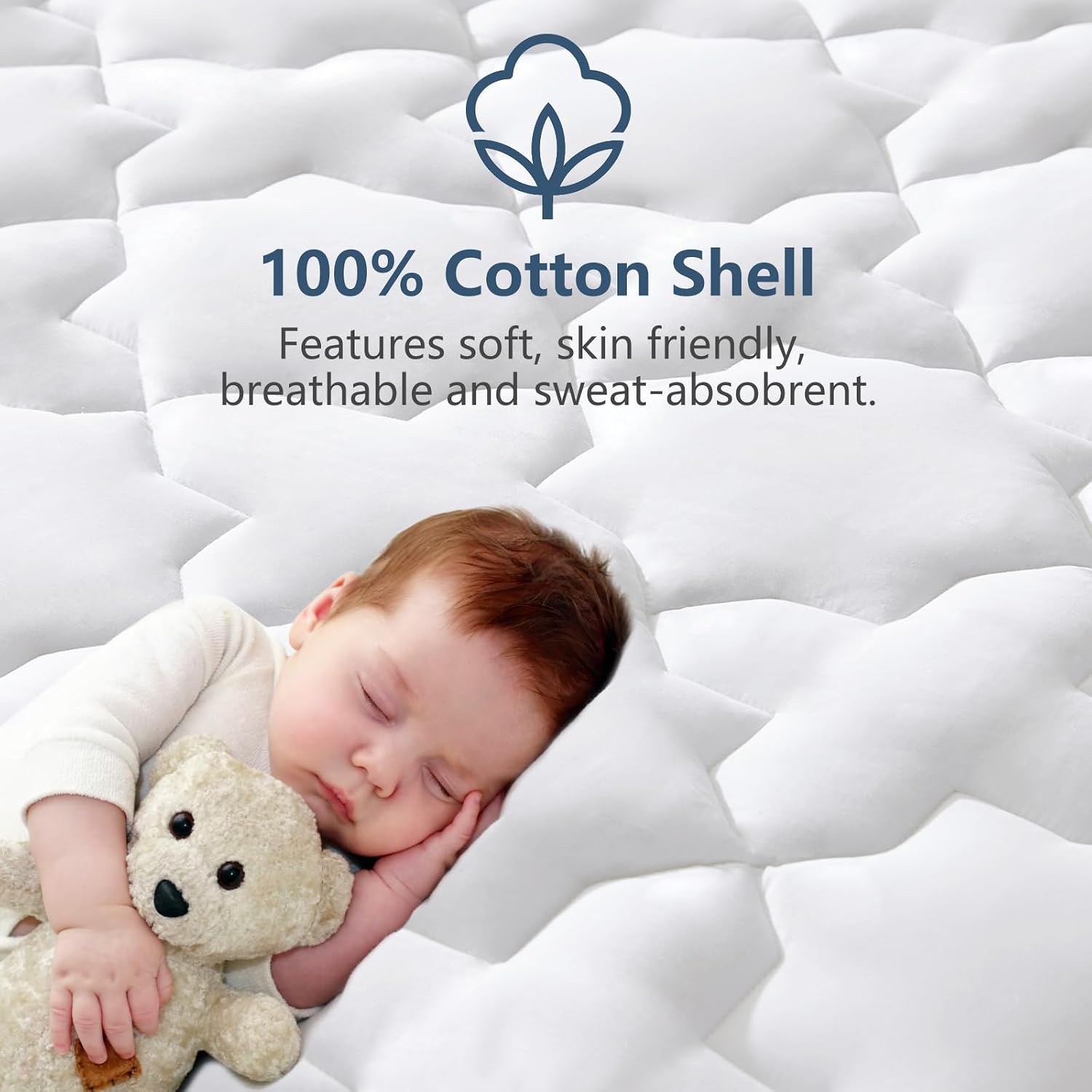Full Size Mattress Pad, 450GSM Quilted Cooling Cotton Top Mattress Topper, Extra Deep Pocket Fits 8-21 inches,  Certified, Plush Soft &amp; Breathable Bed Pad (54"x75", White)