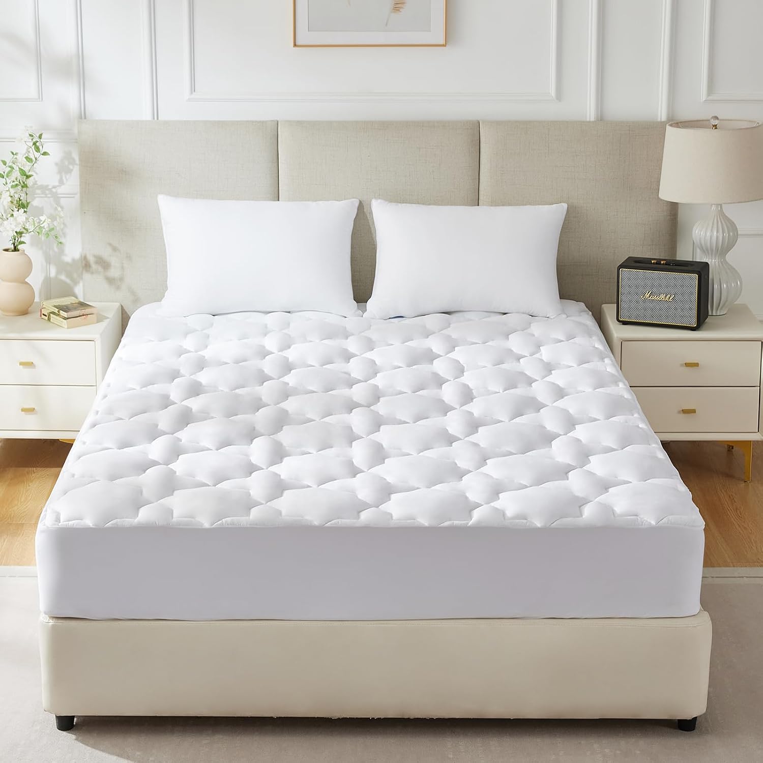 Twin XL Mattress Pad, Back to School College Dorm Essential, 450GSM Quilted Cooling Cotton Top, Extra Deep Pocket 8-21",  Certified, Plush Soft &amp; Breathable Bed Pad (39"x80", White)