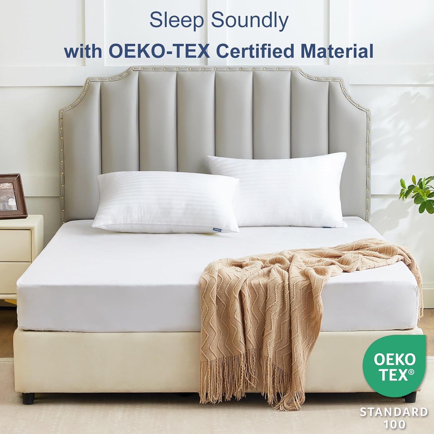Pillows Queen Size Set of 4,  Certified Down Alternative Striped Bed Pillows for Sleeping, Hotel Style Soft Supportive Pillows for Side, Back and Stomach Sleepers, 18x28 Inches