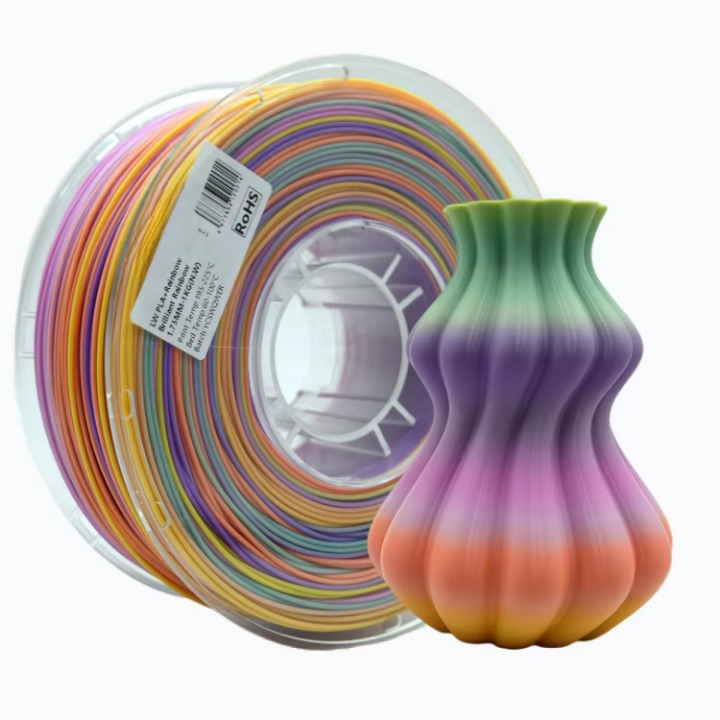 LW PLA+ Rainbow 3D Printer Filament 1.75mm 1kg Multi-Color Low Weight Better Toughness