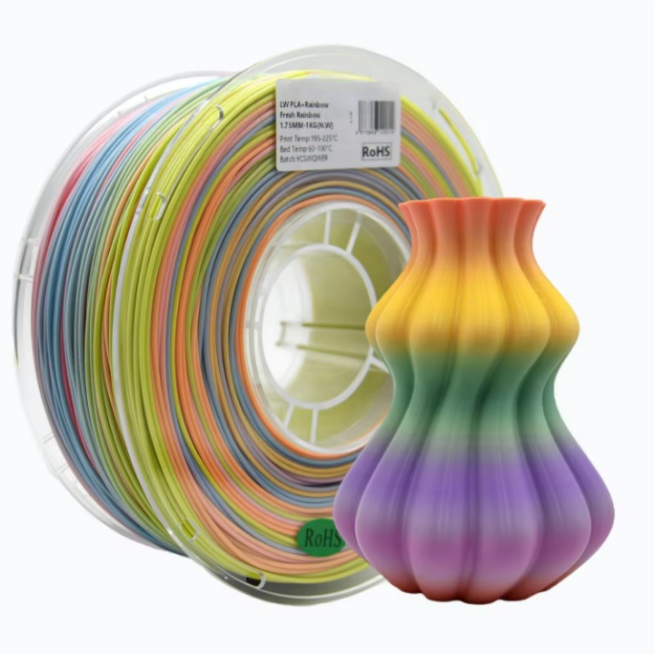 LW PLA+ Rainbow 3D Printer Filament 1.75mm 1kg Multi-Color Low Weight Better Toughness