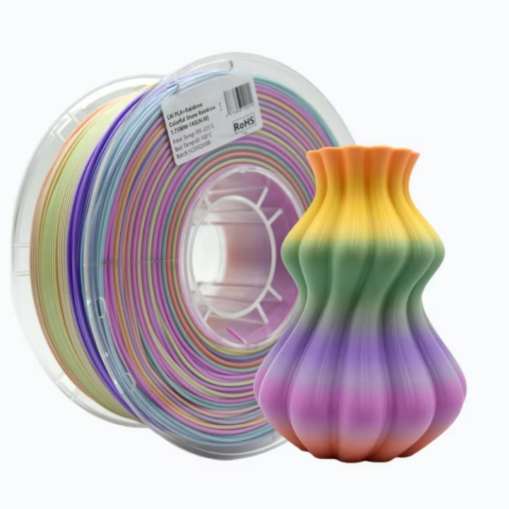 LW PLA+ Rainbow 3D Printer Filament 1.75mm 1kg Multi-Color Low Weight Better Toughness
