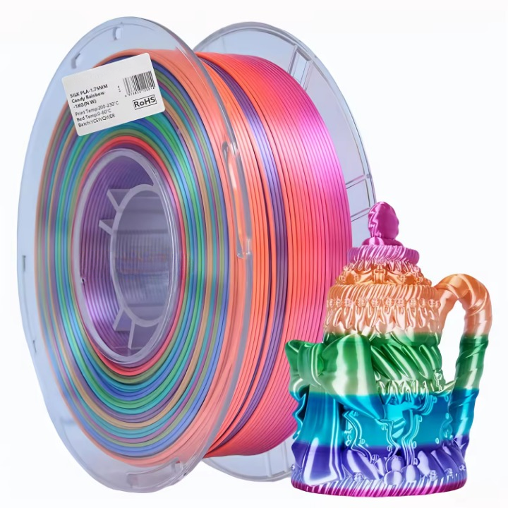 Glossy Gradient Rainbow Silk PLA Filament 1.75mm, 1kg